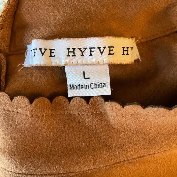 HYFVE Scalloped Hem Mini Dress, Large. Faux Brown Suede. Microfiber. Pretty - Picture 12 of 14